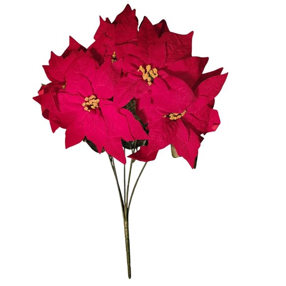 Ashland Deluxe Red Poinsettia Bush Artificial Christmas Décor Faux Flowers With - Picture 1 of 4